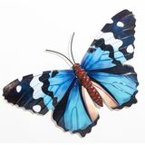 Anna's Collection Muurvlinder - blauw - 34 x 21 cm - metaal - tuindecoratie