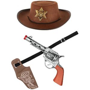 Verkleed cowboy hoed bruin/holster met een revolver voor kinderen
