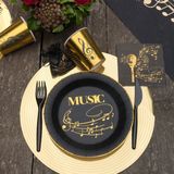 Muziek feest wegwerp servies set - 20x bordjes / 20x bekers / 20x servetten - goud/zwart