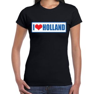I love Holland landen shirt met bordje in de kleuren van de Nederlandse vlag zwart voor dames