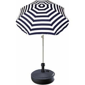 Blauw gestreepte strand/tuin basic parasol van nylon 180 cm + parasolvoet antraciet