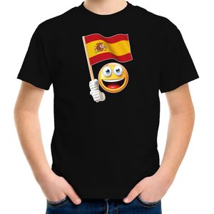 Spanje fan shirt met emoticon en Spaans zwaaivlaggetje zwart voor kinderen