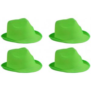 4x stuks trilby feesthoedje lime groen voor volwassenen