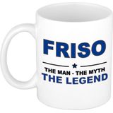 Naam cadeau mok/ beker Friso The man, The myth the legend 300 ml