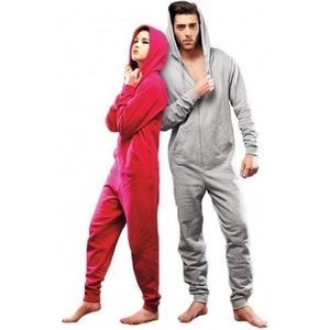 Warme onesie/jumpsuit - lichtgrijs - heren - katoen - huispakken volwassenen