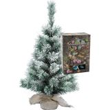 Mini kerstboom - besneeuwd - met gekleurde kerstballen verlichting - H60 cm