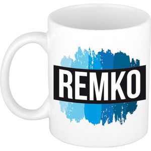 Remko naam cadeau mok / beker met verfstrepen - Cadeau collega/ vaderdag/ verjaardag of als persoonlijke mok werknemers