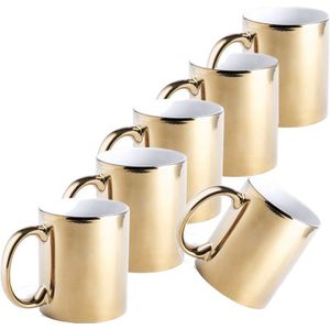 6x Metallic gouden koffiebekers/theemokken keramisch 350 ml - Servies - Bekers/mokken