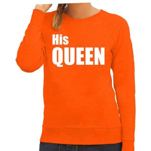 His queen oranje trui / sweater met witte tekst voor dames