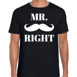 Mr right vrijgezellen/ bruiloft t-shirt zwart met snor