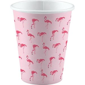 8x stuks Flamingo vogels thema feest bekers 250 ml