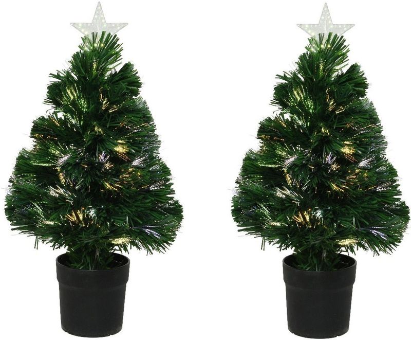 2x stuks fiber optic kerstboom/kunst kerstboom met verlichting en ster piek  60 cm (cadeaus & gadgets) | € 68 bij Fun-en-feest.nl | beslist.nl