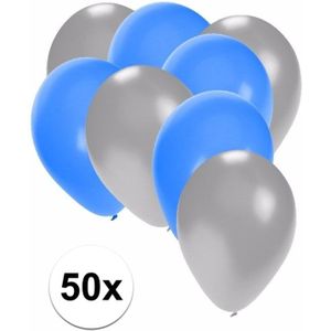 50x blauwe en zilveren ballonnen