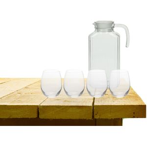 Excellent Houseware karaf schenkkan glas 1700 ml met 4x stuks Oval waterglazen