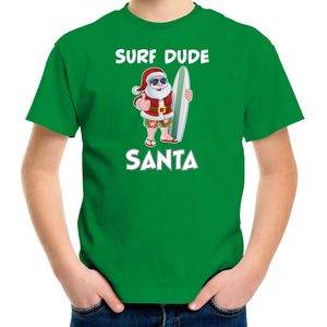 Groen  Kerst shirt/ Kerstkleding surf dude Santa voor kinderen