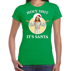 Groen Kerstshirt / Kerstkleding Holy shit its Santa voor dames
