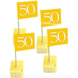 100x Cocktailprikkers 50 jaar thema goud