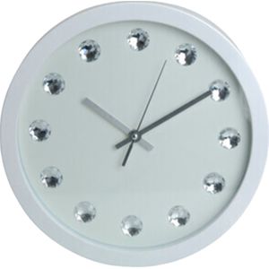 Excellent Houseware Wandklok - met diamanten - wit - 30 cm - voor kamer/keuken