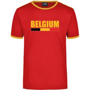 Belgium supporter ringer t-shirt rood met gele randjes voor heren - Belgie supporter kleding