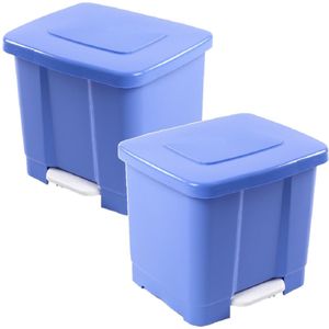 2x stuks dubbele afvalemmer/vuilnisemmer blauw 35 liter met deksel en pedaal