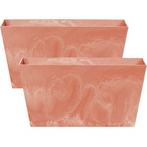 Set van 3x stuks kunststof bloembakken/plantenbakken rechthoek betonlook 40 cm terracotta