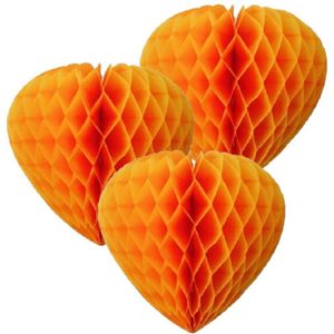 Set van 3x stuks oranje feestversiering decoratie hart 30 cm van papier