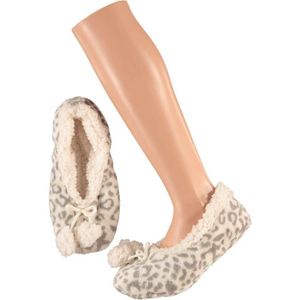 Grijze ballerina dames pantoffels/sloffen met luipaardprint maat 40-42