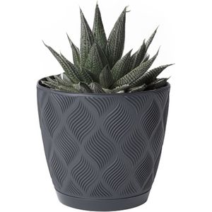 Form Plastic Plantenpot/bloempot New Age - kunststof - antraciet - D13 x H12 cm - met opvang schotel - rond