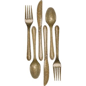 Kunststof bestek party/bbq glitter - 48x delig - goud - messen/vorken/lepels - herbruikbaar