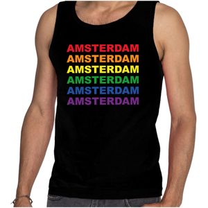 Regenboog Amsterdam gay pride evenement tanktop voor heren zwart