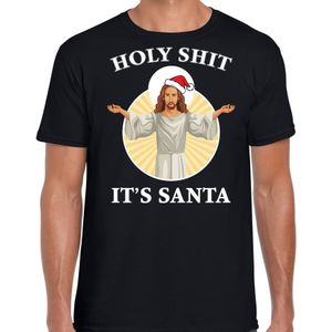 Zwart Kerst shirt / Kerstkleding Holy shit its Santa voor heren