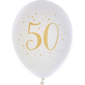 Santex verjaardag leeftijd ballonnen 50 jaar - 8x stuks - wit/goud - 23 cmÃ - Abraham/Sarah