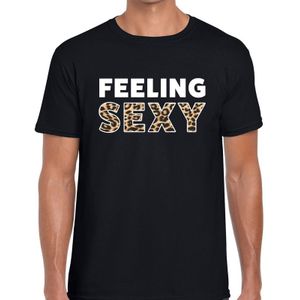Zwart feeling sexy fun t-shirt voor heren panterprint
