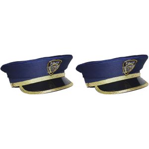 2x stuks kinder verkleed politiepet blauw met goud