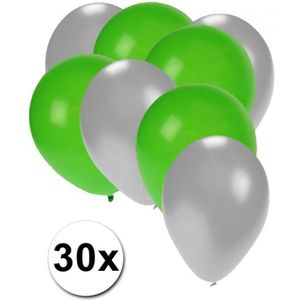 Zilveren en groene ballonnen 30 stuks