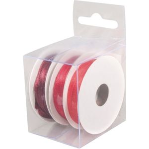 3x Rollen satijnlint kleurenmix rood rol 10 cm x 6 meter cadeaulint verpakkingsmateriaal