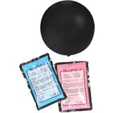 Gender reveal ballon voor party / feestje incl blauw en roze poeder zwart 60 cm