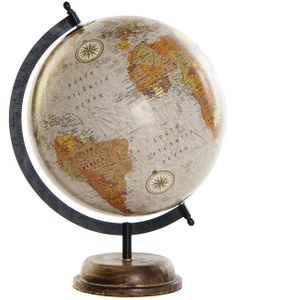 Decoratie wereldbol/globe beige op houten voet 28 x 37 cm