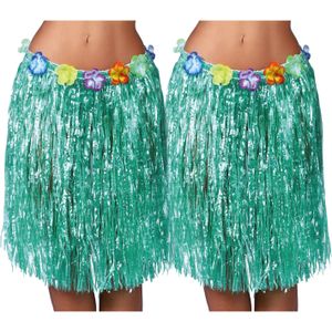Fiestas Guirca Hawaii verkleed rokje - 2x - voor volwassenen - groen - 50 cm - hoela rok - tropisch