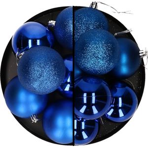 Kerstballen 18x stuks blauw 6 en 8 cm kunststof