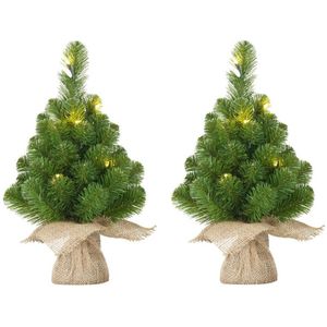 3x Mini kunst kerstboom met 15 LED lampjes 60 cm