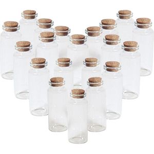 60x Kleine bruiloft bedankjes glazen flesjes met kurken dop 18 ml