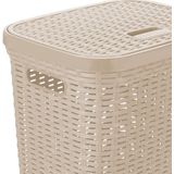 Hega Hogar Wasmand met deksel Rotan - beige - kunststof - 60L - 34 x 43 x 62 cm