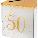 Enveloppendoos - Verjaardag - 50 jaar - wit/goud - karton - 20 x 20 cm