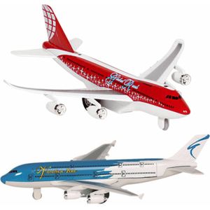 Speelgoed Vliegtuigen Setje van 2 Stuks Blauw en Rood 19 cm - Vliegveld Spelen Voor Kinderen