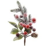 Kerststukje instekertjes met bessen en sneeuw groen/rood 20 cm