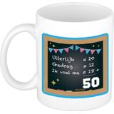 Bellatio Decorations Verjaardag cadeau mok 50 jaar - blauw - 300 ml - Sarah/Abraham