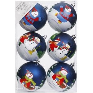 12x Kunststof kerstballen met kerstmannen en sneeuwpoppen 8 cm