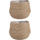 2x stuks naturel beige rotan planten pot mand van gedraaid jute/riet H24 en D26 cm