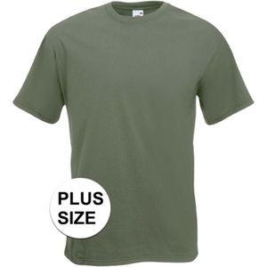 Set van 2x stuks grote maten basis heren t-shirt olijf groen met ronde hals, maat: 3XL (46/58)